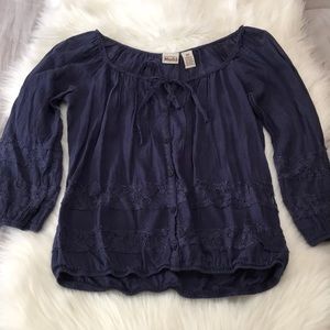 Navy Blue Top with Lace Detail!